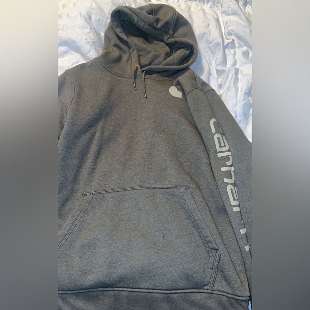 WOMEN'S RELAXED FIT MIDWEIGHT LOGO SLEEVE GRAPHIC HOODIE